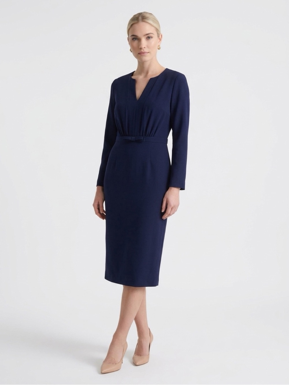Alexia Admor Navy Long-Sleeve Midi Sheath Dress